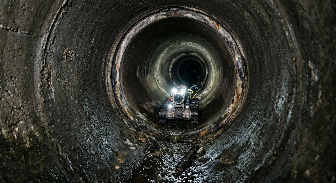 Robotic sewer camera inspecting pipe interior for Sewer Line Cleaning in Batavia